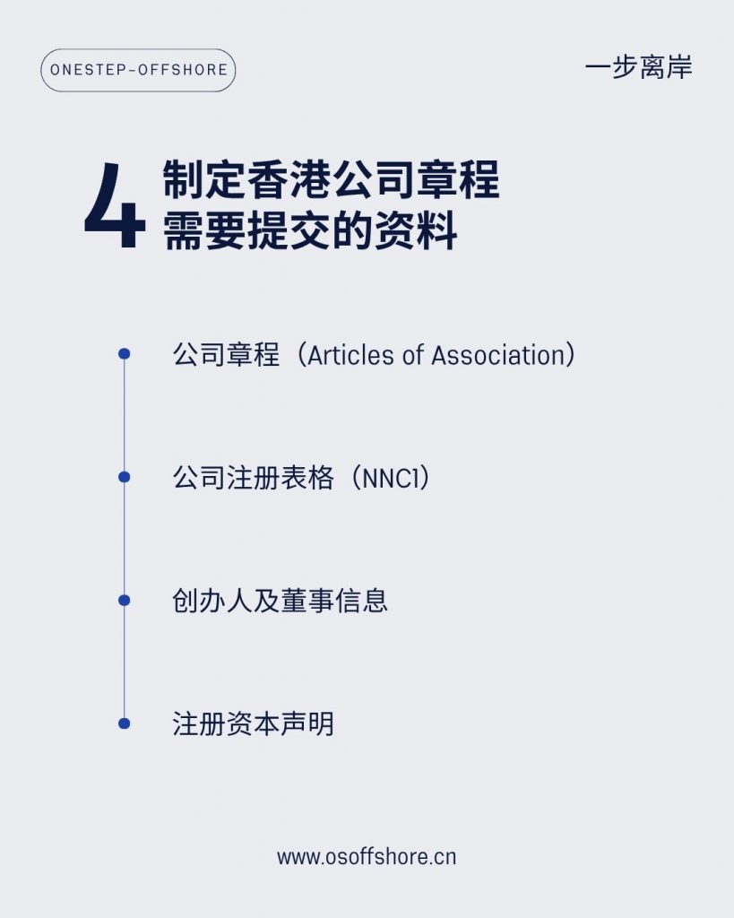 制定香港公司章程需要提交的资料